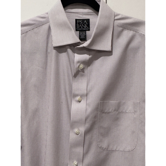 Men's Jos. A. Bank Shirt, 16 1/2-32, White red check long sleeve button down EUC - Picture 1 of 6
